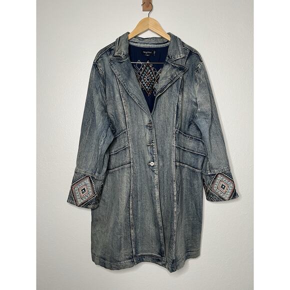 Midnight Velvet Embellished Aztec Cowgirl Core Denim Jacket Sz XXL Southwestern - Picture 1 of 7